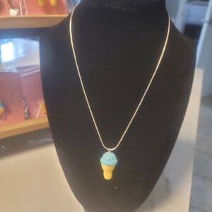 Playful Blue & Yellow Ice Cream Cone Pendant Necklace 925 Chain